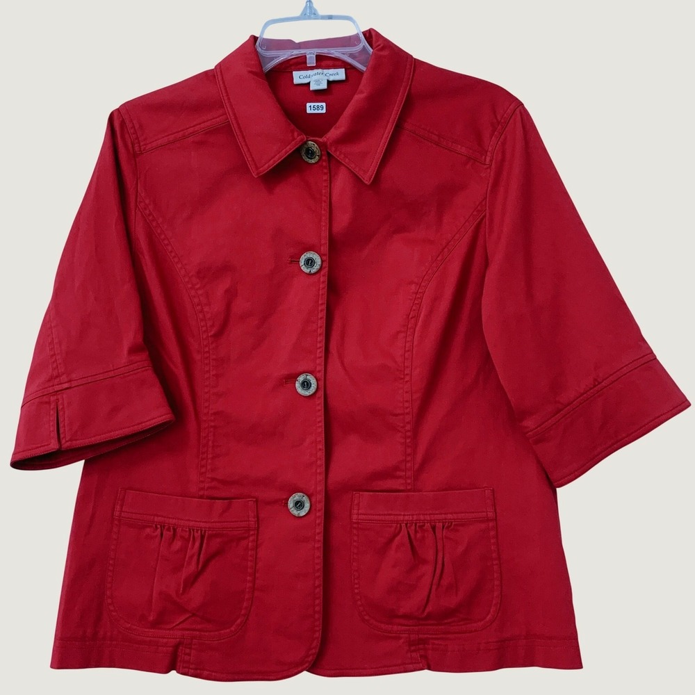 Coldwater Creek Elbow Sleeve Blazer Jacket Women 16 Red Button Front Pockets